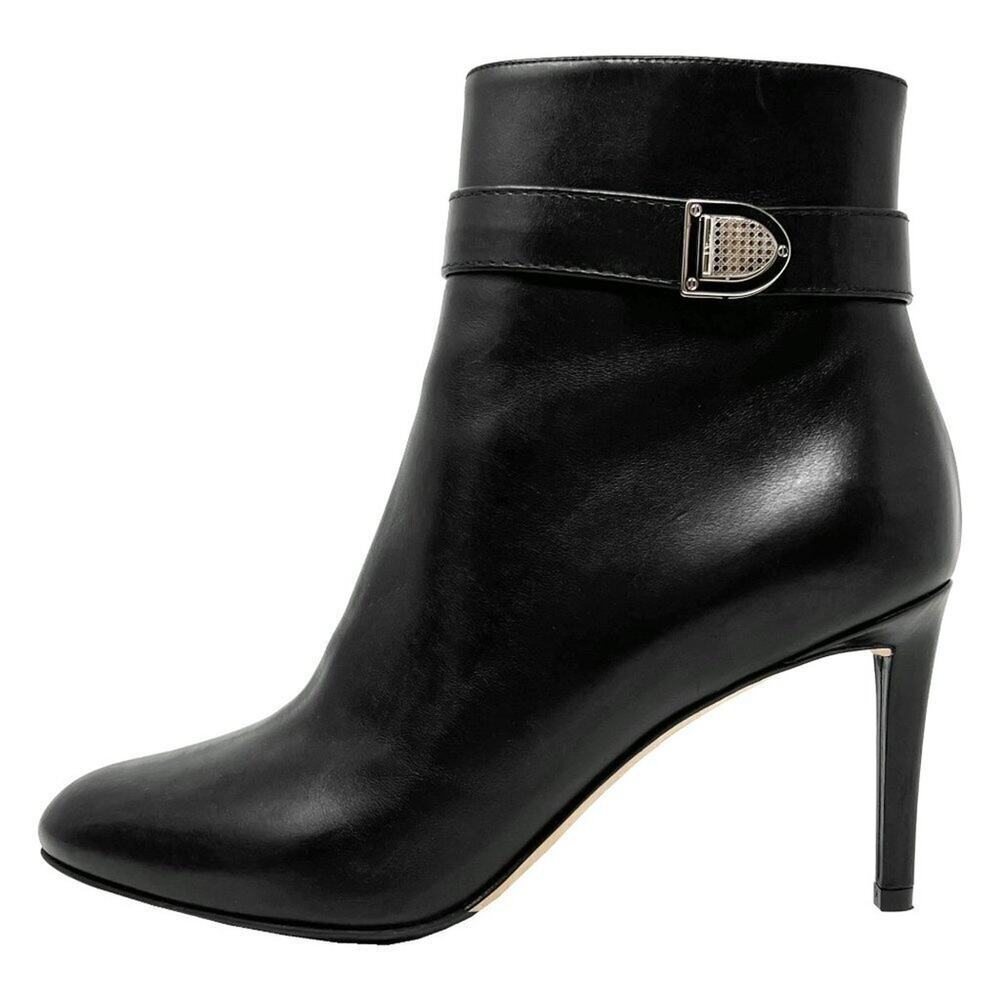 Christian Dior Buckle Ankle Boots Black Leather‎ Stiletto Size 39.5 EU